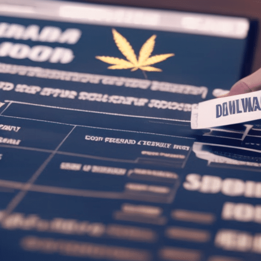 An image of a person filling out a medical form with a Delaware state outline, a cannabis leaf, and a checklist with various medical icons, all conveying a sense of guidance and support