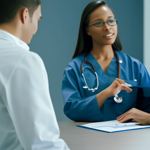An image of a stethoscope, a medical cannabis leaf, a clipboard with checkmarks, Delaware state outline, and a physician in discussion with a patient, all without any text