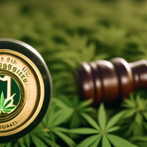 An authoritative-looking image with a Delaware state outline, a balanced scale, a gavel, green cannabis leaves, and a certification seal all composed with a professional legislative aesthetic