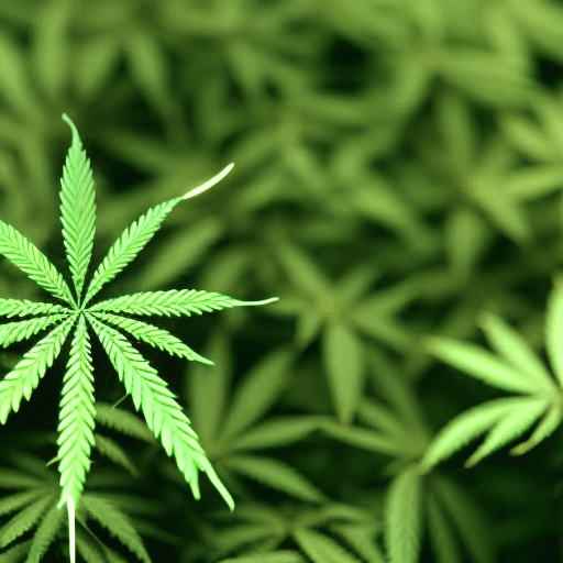 Close up of marijuana leaves, with Delaware state outline superimposed, growing into a graph symbolizing economic growth