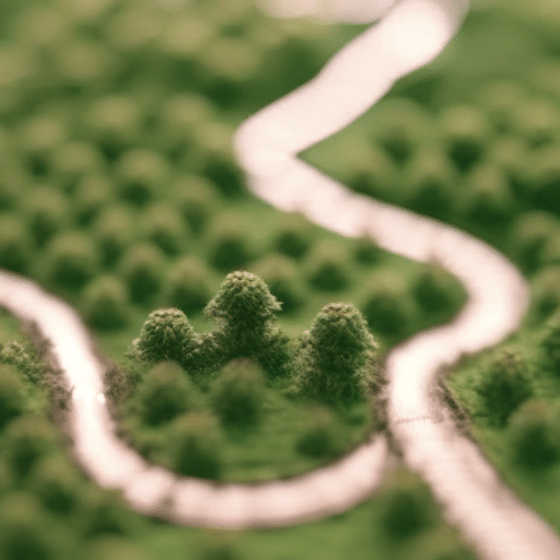  winding path on a Delaware map leading to a medical marijuana leaf, with visible obstacles like thorny bushes and high walls along the path
